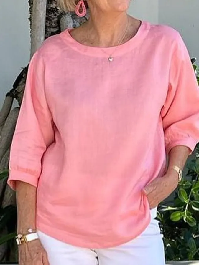 Casual Solid Color 3/4 Sleeve Top