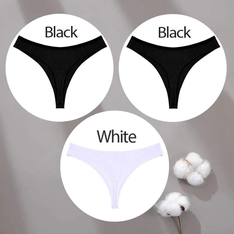3PCS/Set Cotton Panties G-String Women Panties Sexy Underwear Female Lingerie Thong Briefs for Woman Solid Color Intimate Pantys