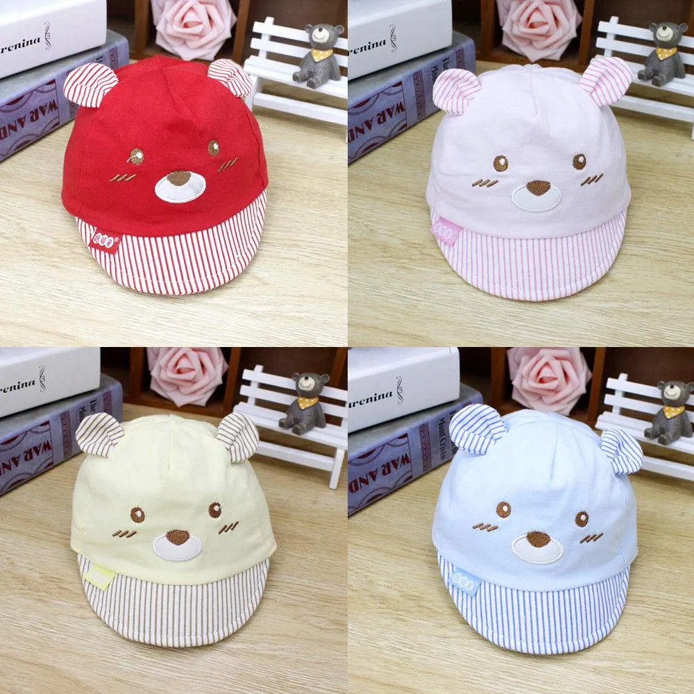 2018 Brand New 4 Colors Newborn Kids Baby Boy Girl Caps Baseball Caps Unisex Bear Striped Hats Cute Bear Little Ears Cap Gifts