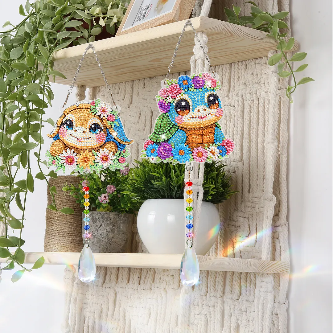 2Pcs Turtle DIY Double-Sided Diamond Painting Hanging Kits Diamond Painting Suncatcher Craft Kit for Home Garden Wall Decor Gift