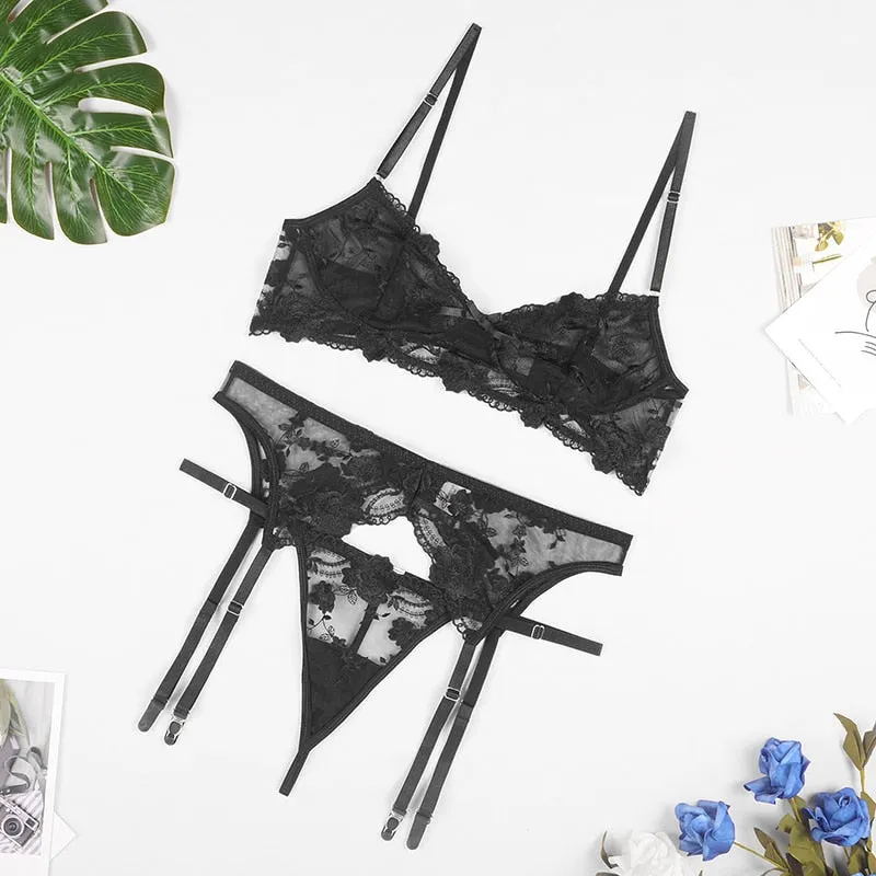 New Women Lingerie Set Lace Embroidery Push Up Bra Panties Sets Deep V Gather Top Sexy Underwear Set Bras Brassiere