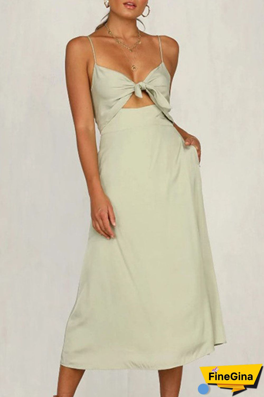 Fashion Casual Solid Hollowed Out Spaghetti Strap Princess Dresses