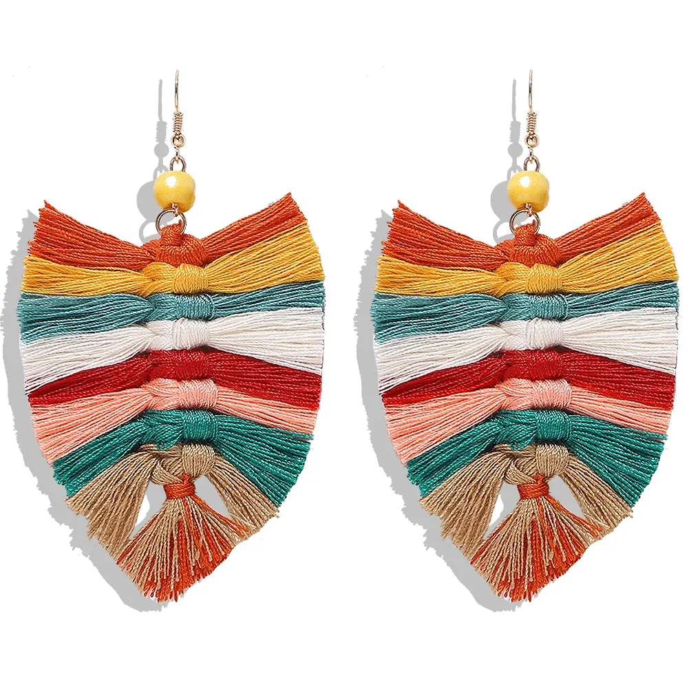 Dvacaman 2020 New Design Bohemian Leaf Shape Tassel Earrings For Women Fashion Weave Macrame Cotton Thread Earrings Drop Jewelry