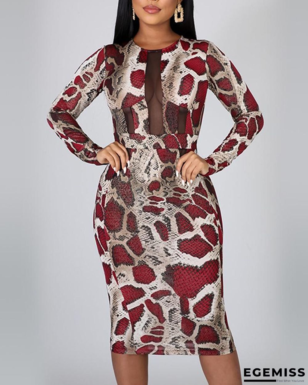 Snake Print Mesh Insert Bodycon Dress | EGEMISS