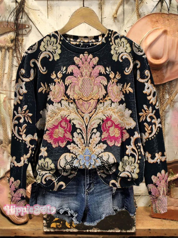Vintage Lovely Floral Art Print Casual Sweatshirt Multicolor / S