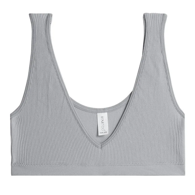 FINETOO Women Seamless Bralette Ladies Sexy Deep V Tank Fashion Wide Strap Camisole Breathable Tops Girls S-XL Intimate Lingerie