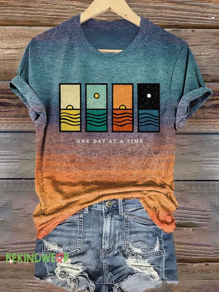 Women&rsquo;s Retro One Day At A Time Printed Short-Sleeved T-Shirt Picture 1 / S