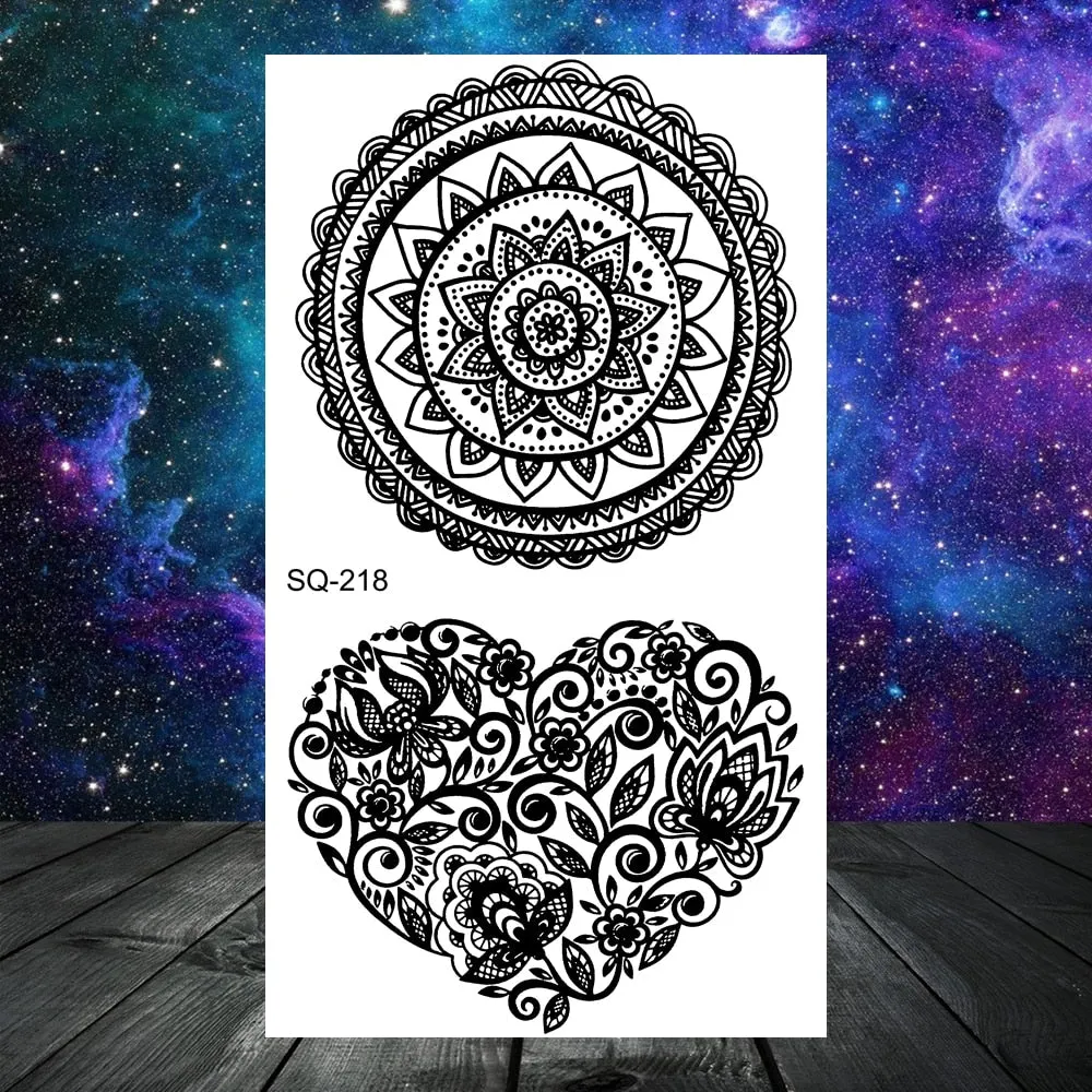 Elephant Lotus Butterfly Henna Temporary Tattoos For Women Adult Men Lion Dragon Flower Dragon Fake Tattoo Neck Arm Small Tatoos