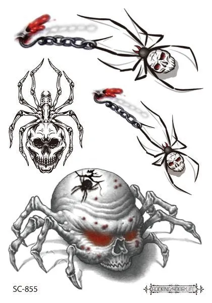 12 Kinds Big 3D Spider Tattoo Waterproof Halloween Temporary Body Art Sticker Disposable Make Up Scary tatouage temporaire