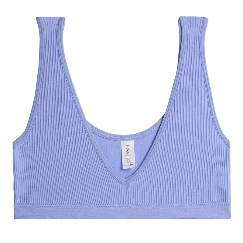 FINETOO Women Seamless Bralette Ladies Sexy Deep V Tank Fashion Wide Strap Camisole Breathable Tops Girls S-XL Intimate Lingerie