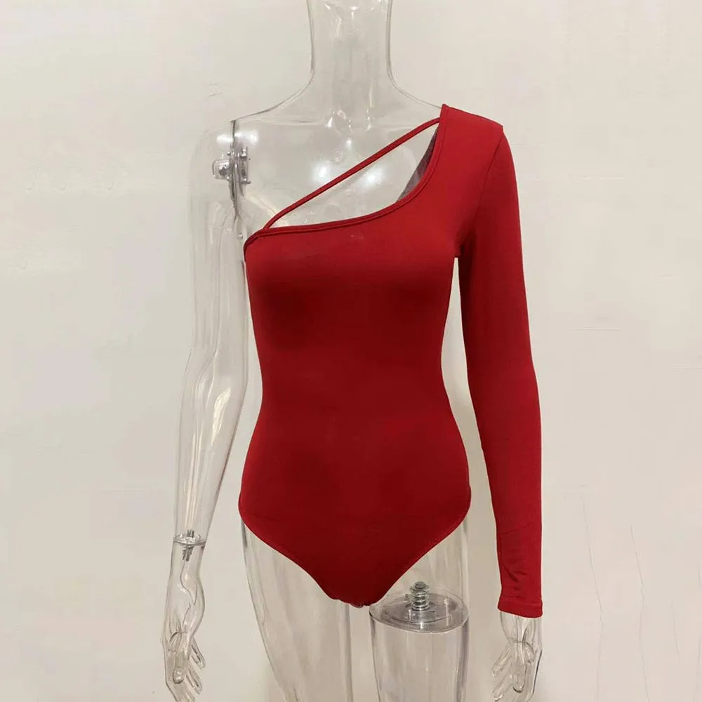 One Shoulder Bodysuit Women Stap Long Sleeve Skinny Bodysuit 2020 Ladies Black Casual Bodysuit Summer Overalls