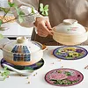 4PCS Wooden Diamond Painted Placemat Round Placemat with Holder(Rose Bouquet)
