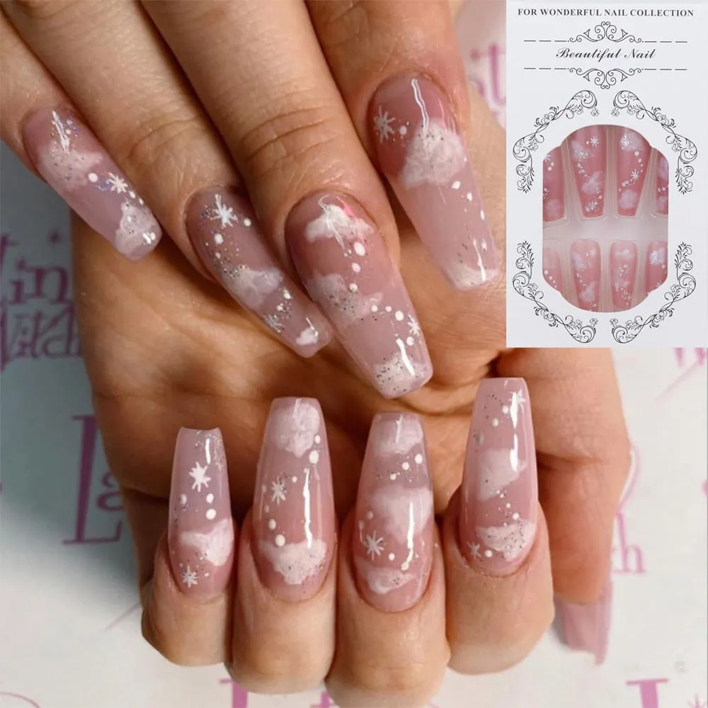24Pcs Detachable False Nails Long Ballerina Artificial Fake Nails Full Cover Jelly Red Coffin Nail Tips DIY Manicure Tool 515-Nail Inspo