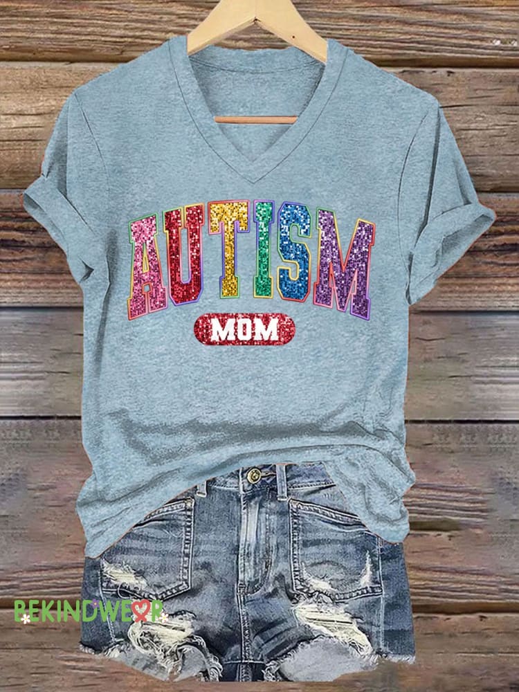 Women&rsquo;s Autism Mom Printed Short-Sleeved T-Shirt Sky Blue / S