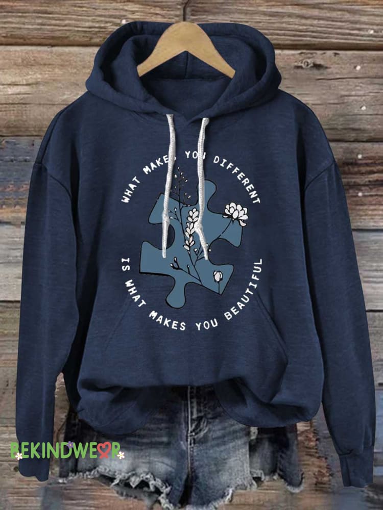 What Makes You Different Is What Makes You Beautiful Autism Awareness Casual Hoodie Sweatshirt Blue / S