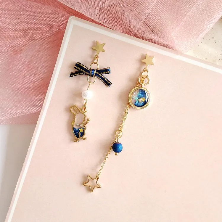 Rabbit Bow Frosted Bead Earrings