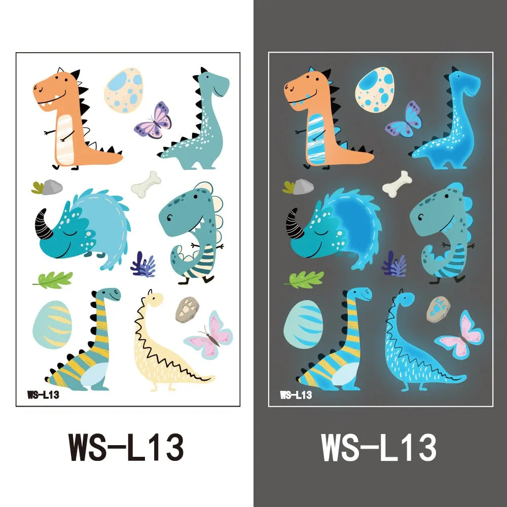 European and American children waterproof tattoo stickers cute dinosaur mermaid cartoon blue luminous temporary tattoo stickers