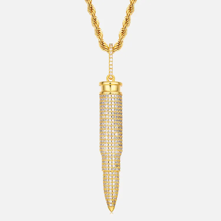 Iced Out Bullet Pendants Necklaces Hip Hop Bling Bling