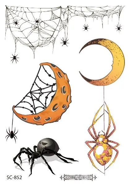12 Kinds Big 3D Spider Tattoo Waterproof Halloween Temporary Body Art Sticker Disposable Make Up Scary tatouage temporaire