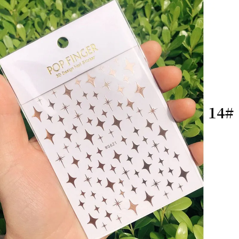 Star Nail Art 3D Stickers Black White Gold Love Hearts Pattern Nail Decals Manicures Nails Design Adhesive Wraps Tip Decoration