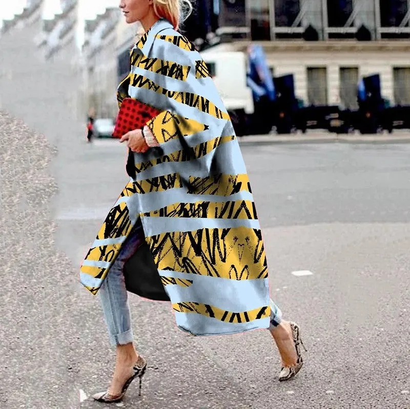 Brownm Long Flared Sleeves Printed Loose Coats