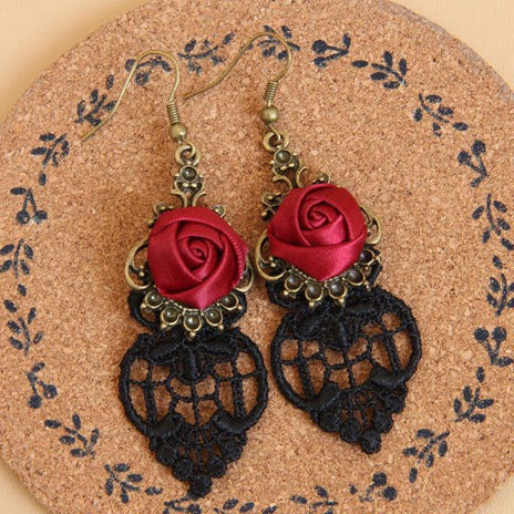Hollow Lace Rose Earrings Flowering Girl