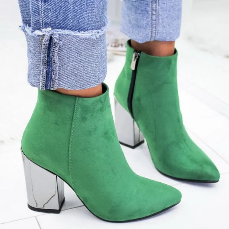 Women Ankle Boots 2021 Fashion Boots Woman Autumn Winter Pointed Toe High Heels Zipper Female Shoes Booties Females Botas Mujer