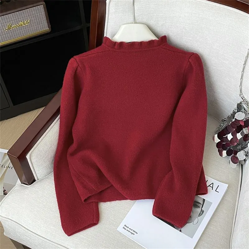 Uveng Uveng New Pink French Gentle Knitted Autumn And Winter Cardigan High-End Blouse Small Scented Wind Ear Sweater Coat