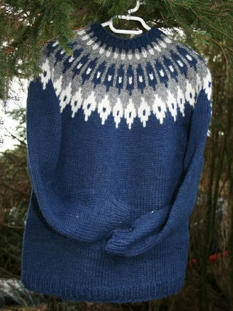 Vintage Knitted Jacquard Crew Neck Sweater