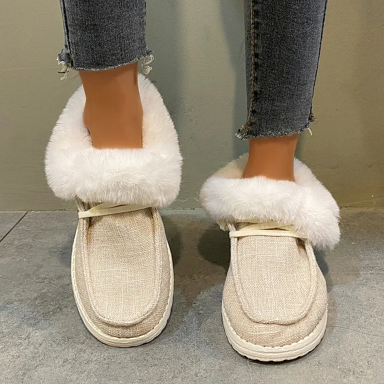Women Warm Winter Flats Snow Loafers Fur Lining Ankle Boots