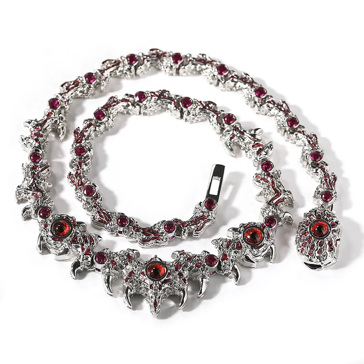 Iced Out Hip Hop Bling Red Eyed Thorns Spikes Chains Necklaces For Women And Men
