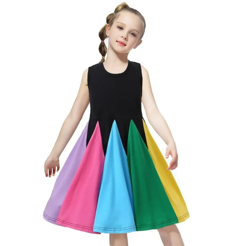 2021 Spring Girls Dress Brand New Arrival Kids Pastel Rainbow Cotton Ankle-length Princess Dress Up for Girls Casual Clothing