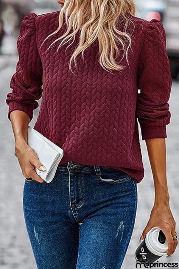 Puff Sleeve Pleated Crewneck Sweatshirt