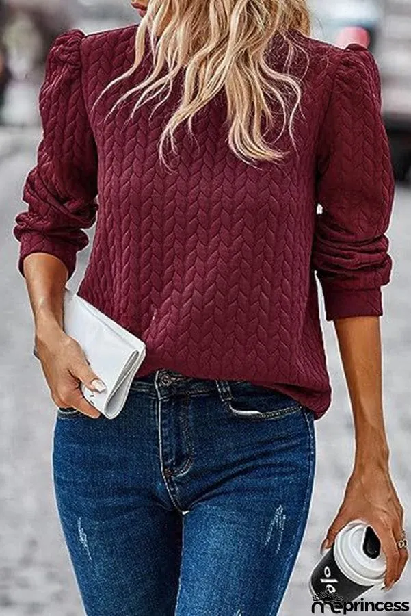 Puff Sleeve Pleated Crewneck Sweatshirt