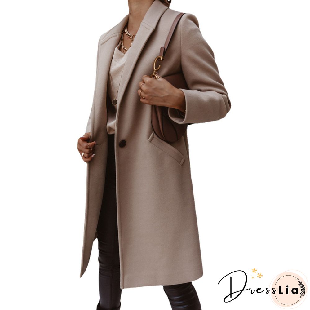 New Autumn And Winter Solid Color Lapel Mid-length Button Woolen Coat Women's Coat Winter Jacket Women