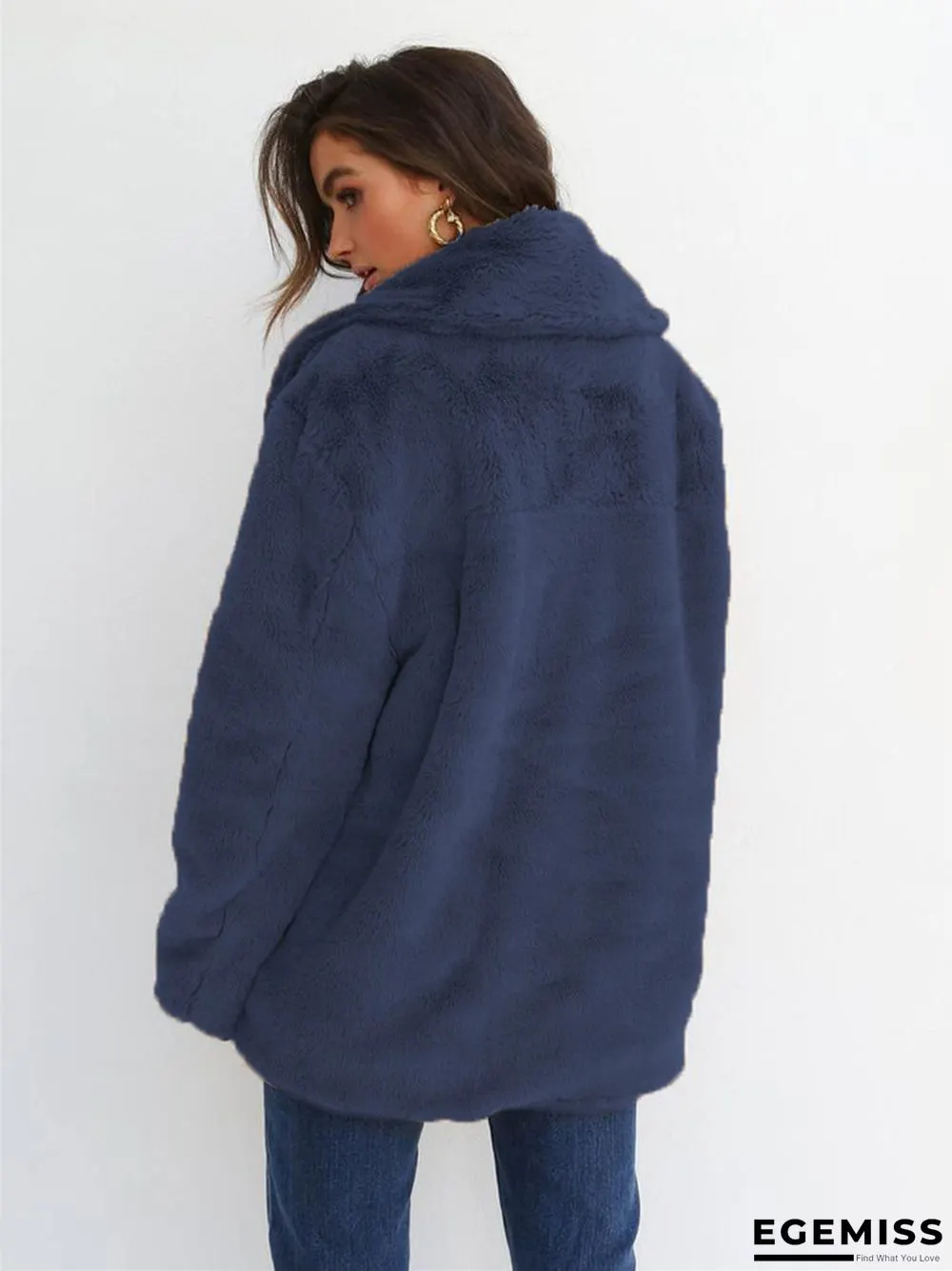 Fashion Solid Color Sexy Plush Lapel Coat | EGEMISS