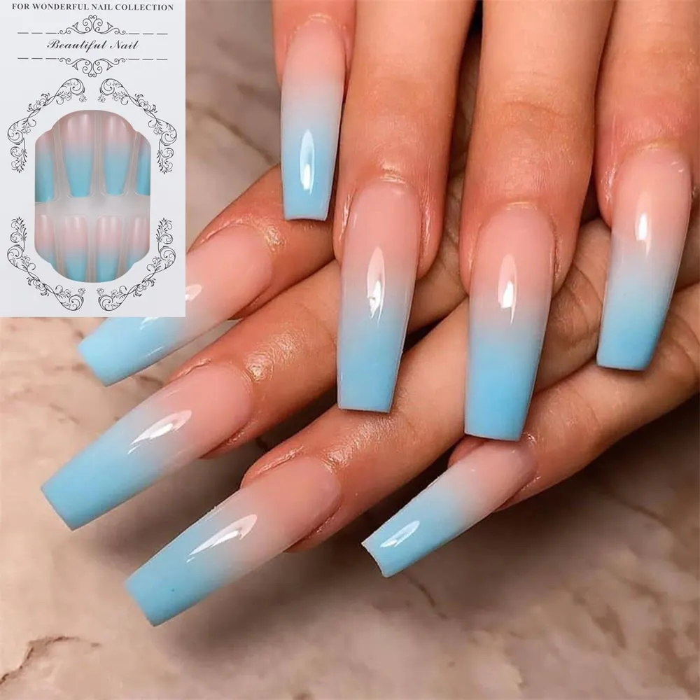 24Pcs Detachable False Nails Long Ballerina Artificial Fake Nails Full Cover Jelly Red Coffin Nail Tips DIY Manicure Tool-Nail Inspo