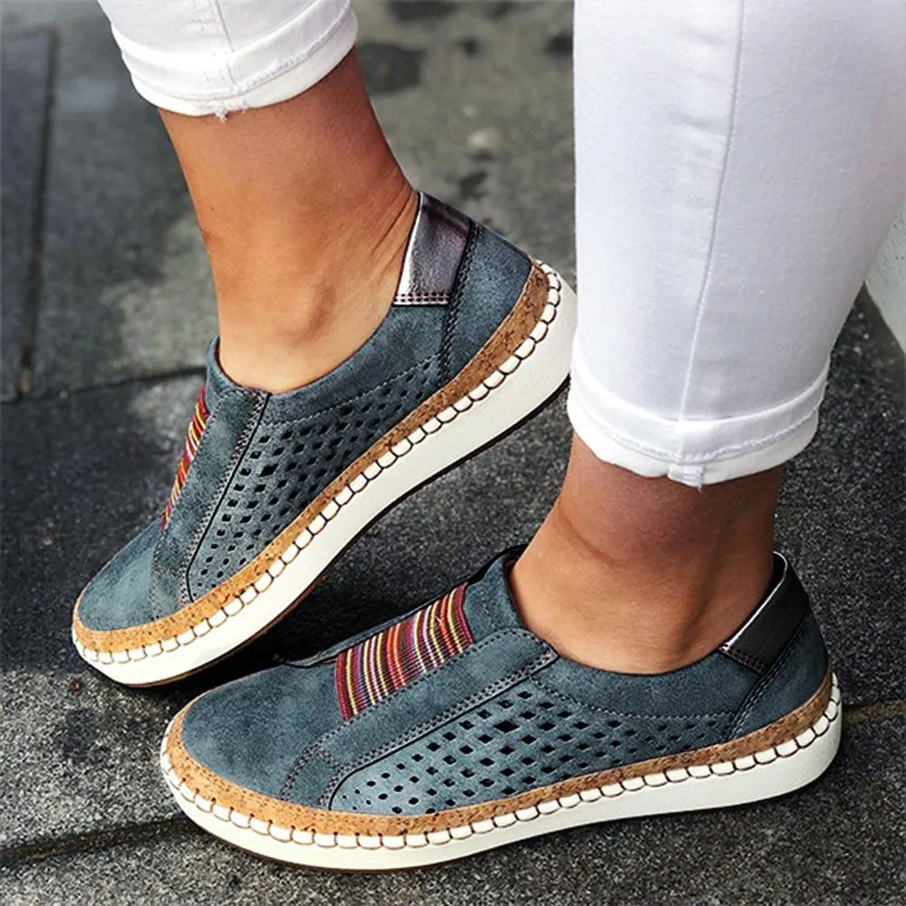 2022 Women Slip on Sneakers Shallow Loafers Vulcanized Shoes Breathable Hollow Out Casual Ladies Shoes Woman Plus Size Dropship 1103