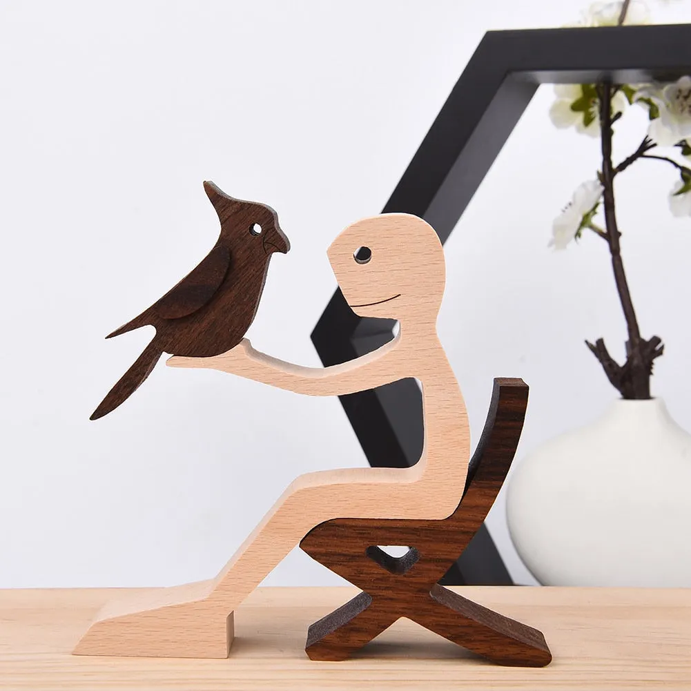 Family Puppy Wood Dog Craft Figurine Desktop Table Ornament Carving Model Creative Home Office Decoration Love Pet sculpture 515-1