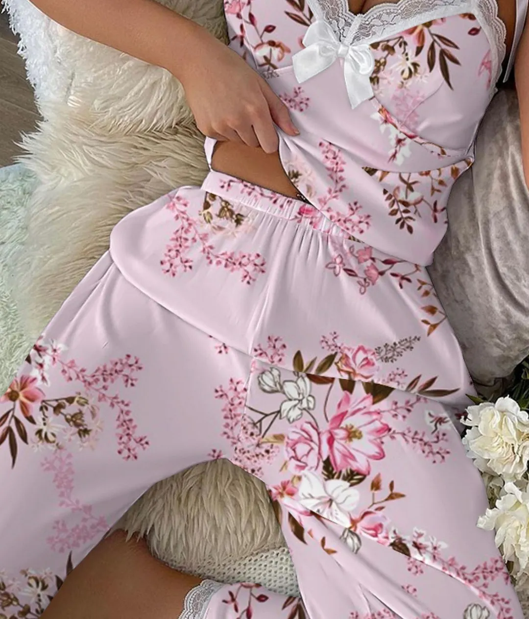 Churchf Summer New Sexy Sling Lace Pyjamas Women Summer Printing Leisure Can Wear Home Clothes Trousers Set