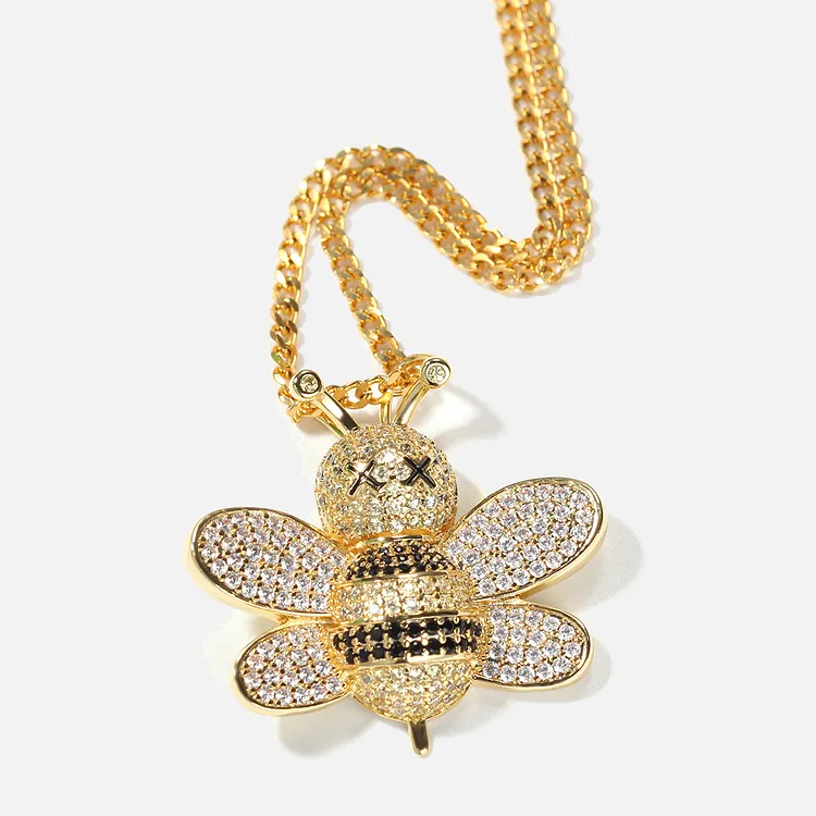 Iced Out Bee Pendants Hip Hop Bling Bling Necklaces For Women And Men