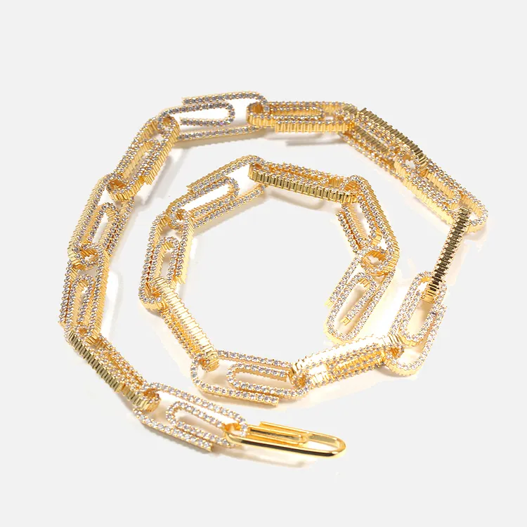 Iced Out Paperclip Chains 10MM Hip Hop Necklaces Bling Bracelets