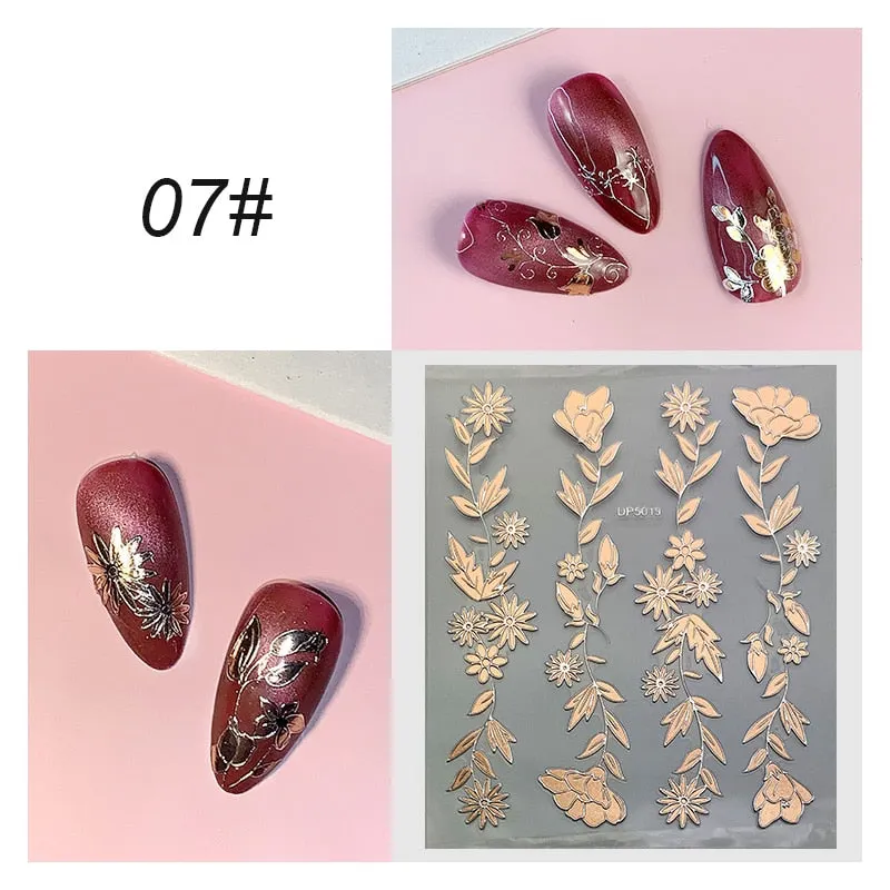 3D Flower Lace Nail Stickers iridescent Bronzing Floral Leaf Transfer Stickers For Nails Manicuring Accessories