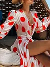 Polka-Dot Floral-Print Puff Sleeves Tunicshang Cover-Ups