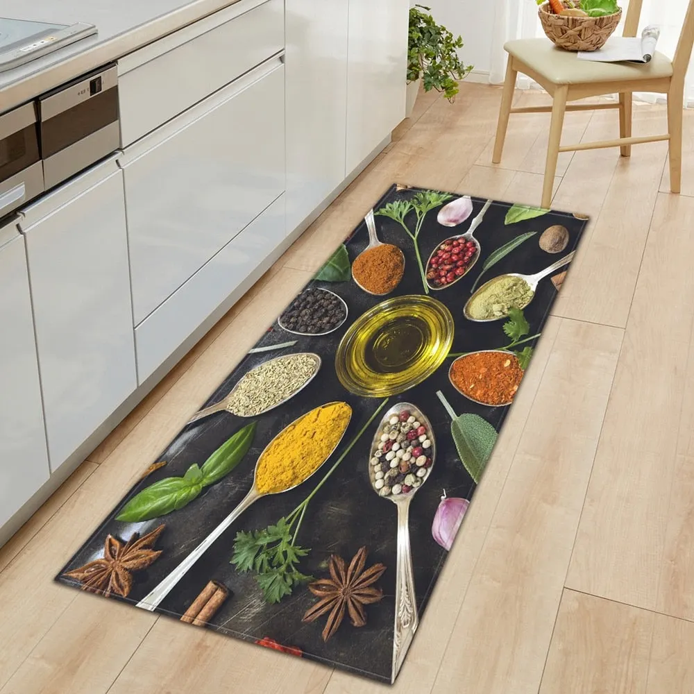 Seasoning Pattern Kitchen Floor Mat Home Entrance Doormat Bedroom Living Room Decoration Long Carpet Hallway Bath Anti-Slip Rugs