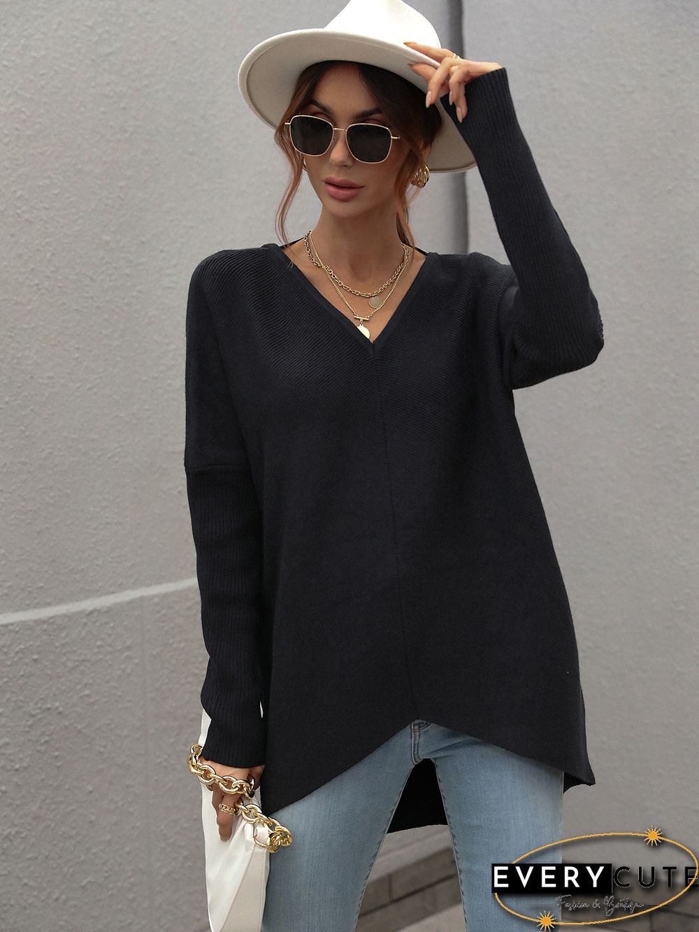 Knit Sweater Pullovers For Women Sweaters Fashion New Solid V Neck Backless Knitwear Tops Long Sweater Women's Full