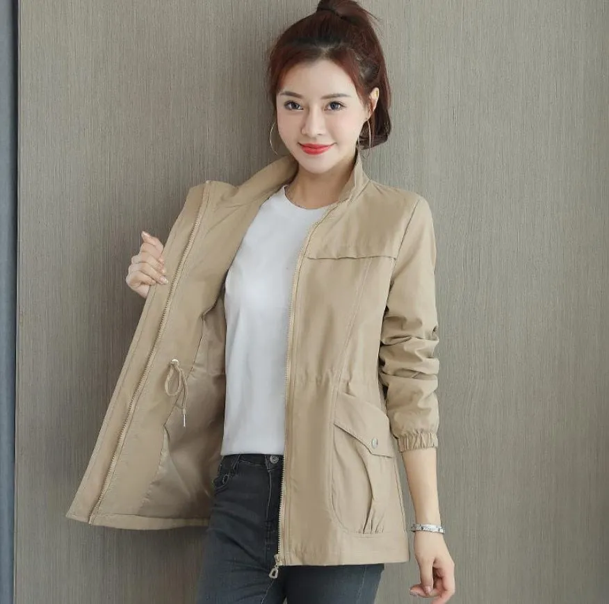 Women's Windbreaker 2021 Autumn New Korean Wild Stand-Collar Short Jacket Female Student Windbreaker Coat Lining Plus Size 3XL