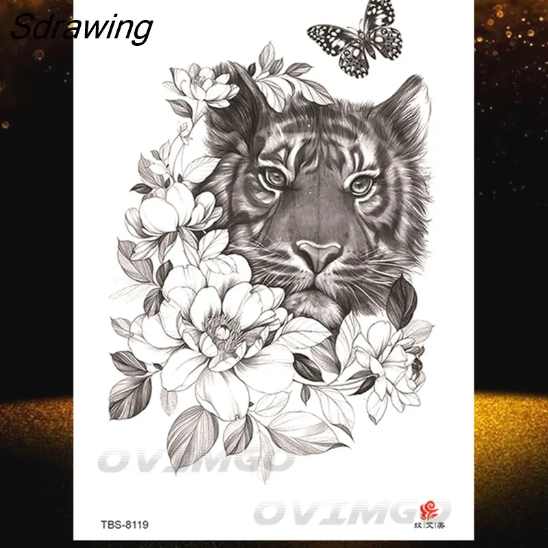 Sdrawing Lotus Flower Temporary Tattoos Fake Jewelry 3D Beauty Rose Tattoo Sexy Body Art Arm Painting Tatoo Sticker For Women