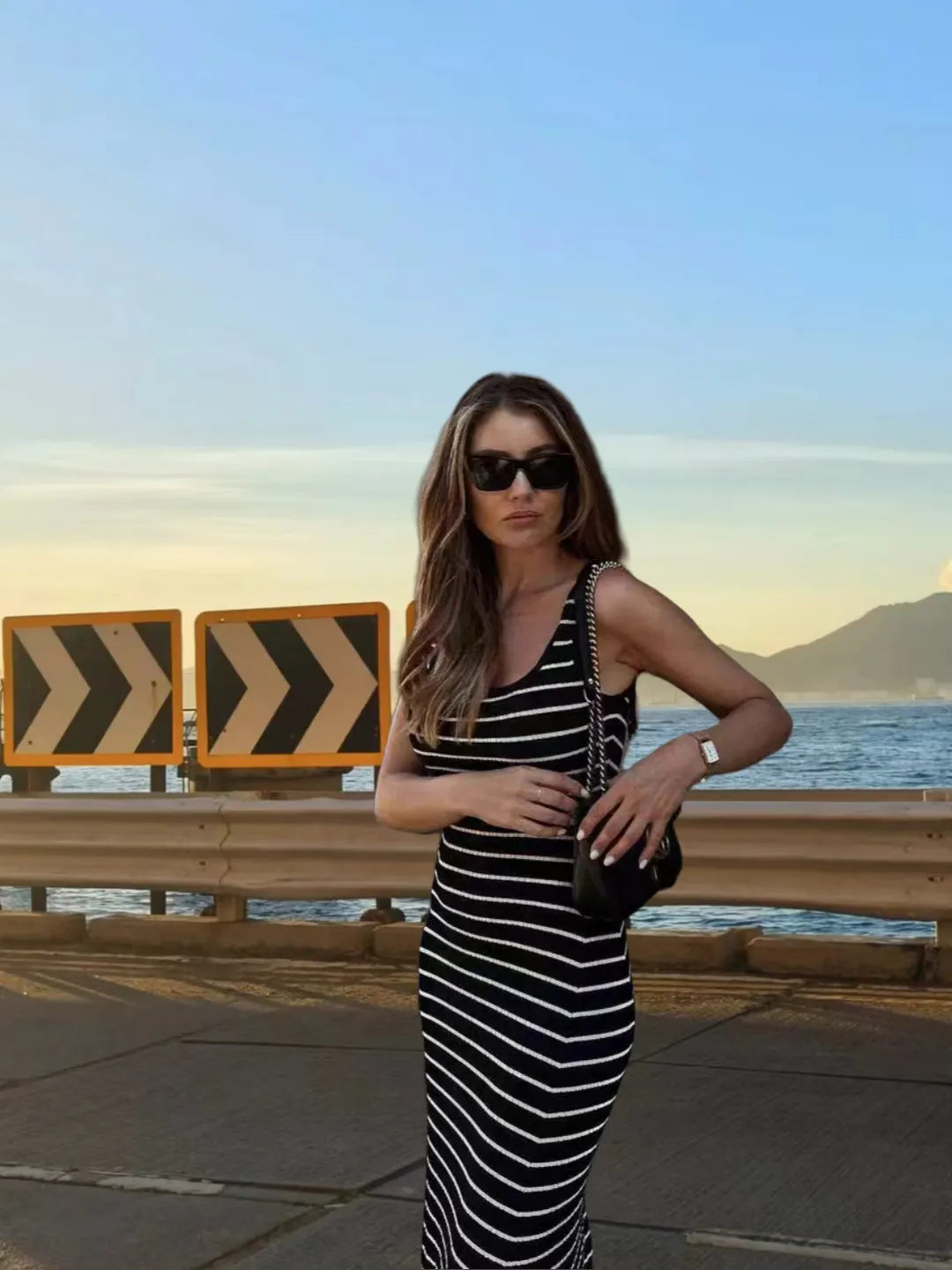 Churchf Churchf Vest New Style Bump Color Beach Vacation Sexy Knit Striped Dress