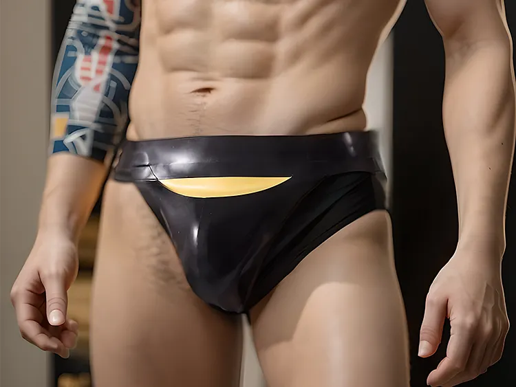 Men Latex Briefs Black Thong Low-Waisted 